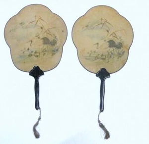 Zwei Fächer feine Seide Japan Meiji um 1860 Kranich - Bild 1 von 12
