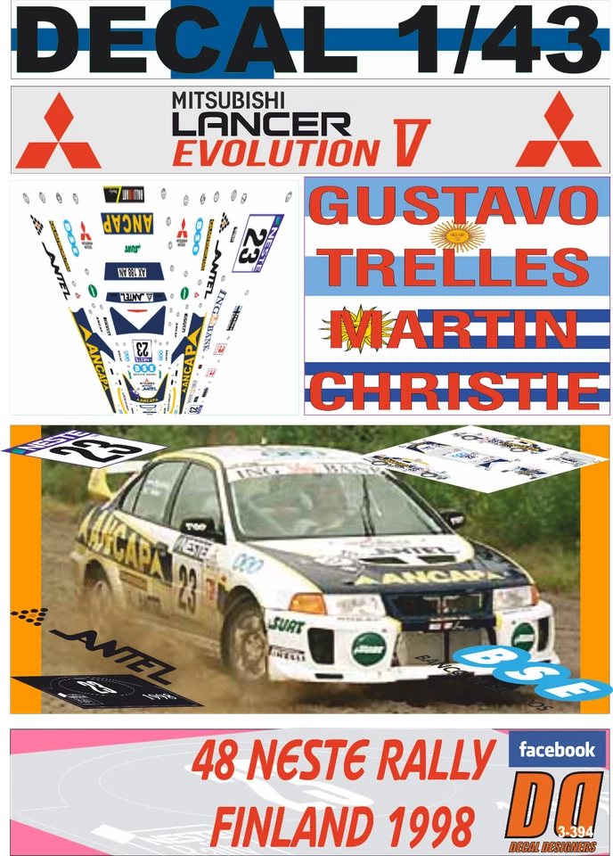 DECAL 1/43 MITSUBISHI LANCER EVO V G.TRELLES R.FINLAND 1998 WINNER Gr.N (08) - Image 1 of 1