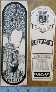 Pair Printer's Proof 1930s Bottle Labels - Genever, Boy & Palm Tree - Picture 1 of 1