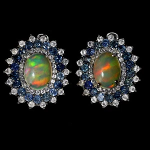 925 Argento Sterling Ovale Opale di Fuoco 8x6mm Zaffiro Taglio Diamante - Foto 1 di 10