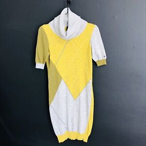 BENETTON Women’s sweater dress Colorblock Fall Mustard Yellow Sz S Wool Blend