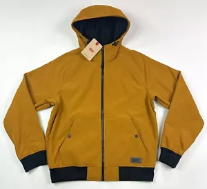Levis Soft Shell Water Resistant Mens Large Brown Black Jacket Hooded Full Zip - Picture 1 of 12