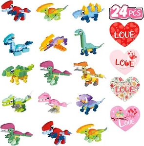 HOLYFUN 24 Pack Valentines Day Gift for Kids, Dinosaur Toys with Stickers - Picture 1 of 7