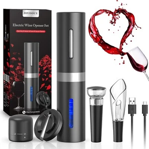 Set Apri Vino Elettrico Ricaricabile 6 in 1 con Taglierina Foglio, Versatore, Sottovuoto St - Foto 1 di 5