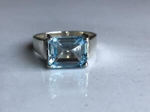 Beautiful 7.90 CT Emerald Cut Blue Topaz Men's Excellent Ring IN Pure 935 Silver