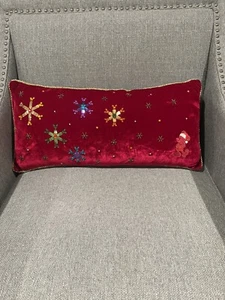 Disney Mickey Peluche Almohada Navidad Rojo Terciopelo Estrás Cuerda Dorada Trenza - Imagen 1 de 8