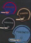 Lot de 4 patchs de casque de football vintage patchs Winnipeg Saskatoon Toronto rare !