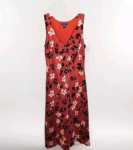 Ann Taylor Vintage 100% Silk Dress Red With Black White Flowers V-Neck  Sz 6 - Picture 1 of 9