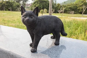 Standing Black Cat Lifelike Resin Garden Statue Garden Yard Flowerbed Decor - Picture 1 of 7