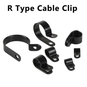 Black Nylon Cable Line Clamp Wiring Hose Fastener Pipe Mounting Fix R-Type Clip - Picture 1 of 12