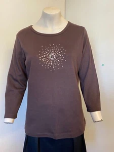 Debenhams Casual Club Brown 3/4 Sleeve Top with Diamante - Size 14 - Fab! - Picture 1 of 4
