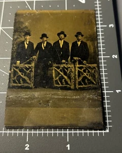 1870s Group of Men CIGARS Smoking CIGAR FRIENDS Antique Tintype PHOTO #1 - Picture 1 of 4