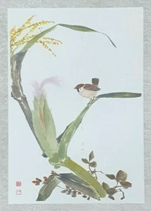 SPARROW CORN CHINESE PRINT of the Chinese Brush Painting Artwork By Liu Tzu-chiu - Picture 1 of 2