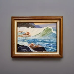 MISTERY ARTIST PAESAGGIO MARINO DIPINTO AD OLIO ONDE OCEANO MARE INCORNICIATO - Foto 1 di 8