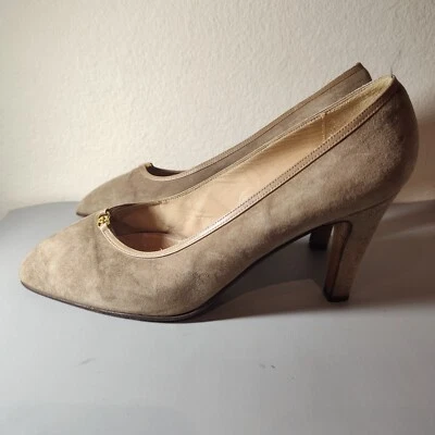 Vintage Gucci Women's Kitten Heels Pumps Beige Suede Sz Eu 37.5 US 7 - Image 1 of 4