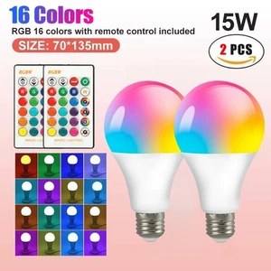 2 Pcs 15W RGBW LED Bulb Light 16 Color Changing E27 Lamp + IR Remote Controller - Picture 1 of 16