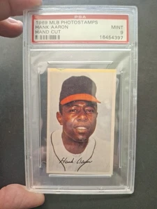 Hank Aaron 1969 MLB Photostamps Hand Cut PSA 9 MINT - Picture 1 of 2