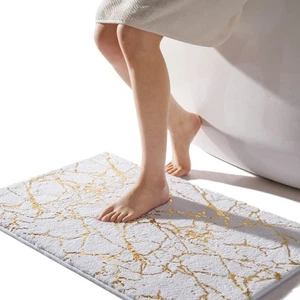 Marble Bathroom Rug White and Gold Decor Bathroom Rugs Non Slip Bath Mat Supe... - Picture 1 of 7