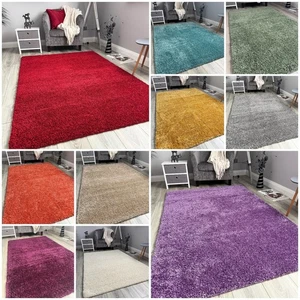 Plain Shaggy Mat Large Small Lounge Rug Anti-Slip Machine Washable Hall Runner - Picture 1 of 51