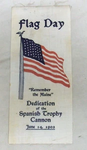 Original 1902 Flag Day Silk Ribbon "Remember The Maine" Dedication Trophy Cannon - Bild 1 von 3