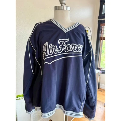 Vintage Air Force Embroidered Pullover Windbreaker Jacket Size XL Navy side zip - Imagem 1 de 4