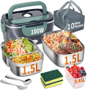 Electric Heated Lunch Box for Adults with 2 Pack 1.5L Containers, NavyGreen - Picture 1 of 8