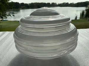 Vintage Flush Mount Round Ceiling Light Glass Cover Shade Clear & White - Picture 1 of 9