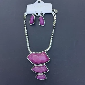 Purple Necklace Earrings Combo New With Tags Silver Tone Fashion Statement - Picture 1 of 14