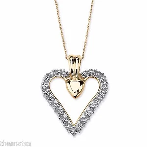10K GOLD DIAMOND ACCENT HEART PENDANT CHARM PENDANT NECKLACE WITH 18" CHAIN - Picture 1 of 3