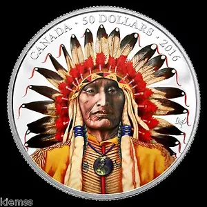 2016 CANADA 5 OZ. PURE SILVER COLOURED COIN WANDUTA: PORTRAIT OF A CHIEF - Picture 1 of 9
