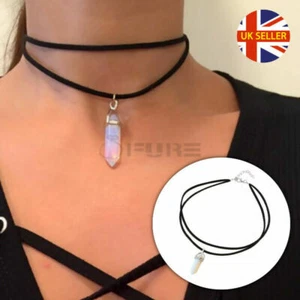 Unique Vintage Velvet Leather Chain Opal Stone Pendant Necklace Fashion Jewelry - Picture 1 of 10