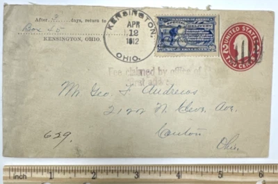 Cubierta de entrega especial 1912 - Kensington OH a Canton OH matasellada Foto 1 de 2