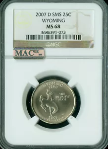 2007 D WYOMING QUARTER NGC MS68 SMS PQ 2ND FINEST LOW POP MAC SPOTLESS * - Picture 1 of 2