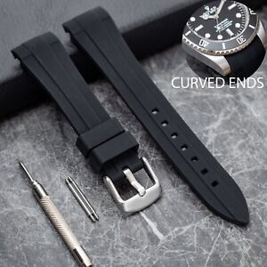 Black 20mm Curved End Silicone Rubber Watch Strap -  Compatible with Moonswatch