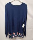 Time And Tru Women's 2XL Split Back Sweater Semi Fitted Navy Floral Tunic NWT