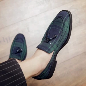 Hombres Cuadros Borla Estilo Británico Mocasines Zapatos Sin Cordones Informales Formales Zapatos de Vestir - Imagen 1 de 15