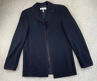 Blazer Escada Mujer 34 EE. UU. 2 Negro Mezcla Lana Rojo Costura Acento Foto 1 de 4