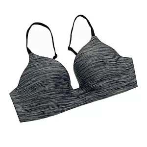 Sujetador acolchado a rayas grises sin aros Victoria's Secret con ribete negro, talla 34C - Imagen 1 de 3