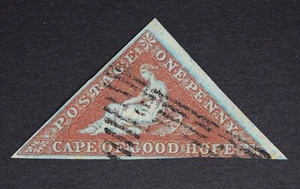 CAPE OF GOOD HOPE SG1a 1853 1d Deep Brick Red, Deeply Blued Paper, Used - Picture 1 of 2