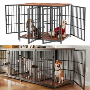 XXL Wooden Dog Crate 4 Doors Heavy Duty Dog Cage w/Removal Divider Sturdy Table - Picture 1 of 17