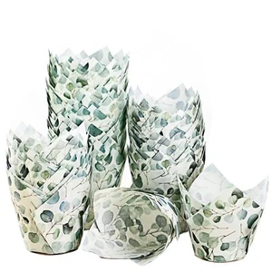 200 Pieces Green Tulip Cupcake Wrappers Liners Tulip For Baking Eucalyptus Cupca - Picture 1 of 6