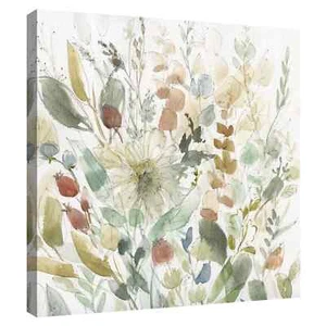 Impresión artística en lienzo de jardín de flores silvestres de lino de Carol Robinson, 16" x 16" nueva en caja - Imagen 1 de 2