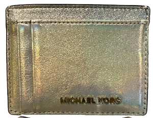 NWT MICHAEL KORS MONEY PIECES LEATHER MULTI CARD CASE Pale Gold Scratched - Picture 1 of 8