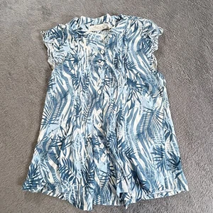 Gaya Women's XS Blue & White Tropical Leaf Print Rayon Shirt – Summer Casual - Picture 1 of 11
