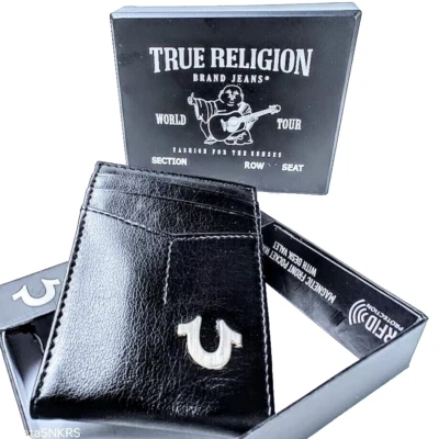 Cartera de cuero delgada True Religion negra - RFID magnética doble bolsillo frontal nueva con etiquetas Foto 1 de 4