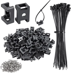100 Pcs Cable Zip Tie Saddle Type Mounts Base with 8" Cable Ties Tapping Screw, - Picture 1 of 12