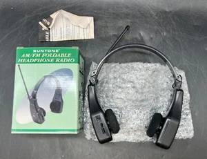 Vintage Suntone AM FM Headphones Portable Pocket Fold Up Radio Headset Reciever - Picture 1 of 11