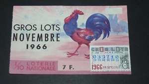 BILLET LOTERIE NATIONALE 1966 GROS LOTS NOVEMBRE COQ - Imagen 1 de 2