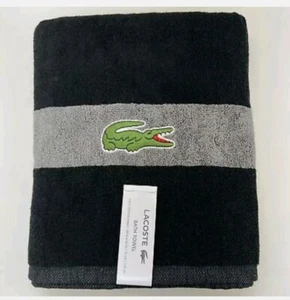 Nueva toalla de baño Lacoste 100 % algodón 30" x 52" negra/gris logotipo de cocodrilo grande - Imagen 1 de 6
