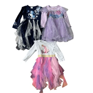 Set of 3 girls long sleeve dresses tulle skirt size 4/5 two with unicorns - Picture 1 of 4